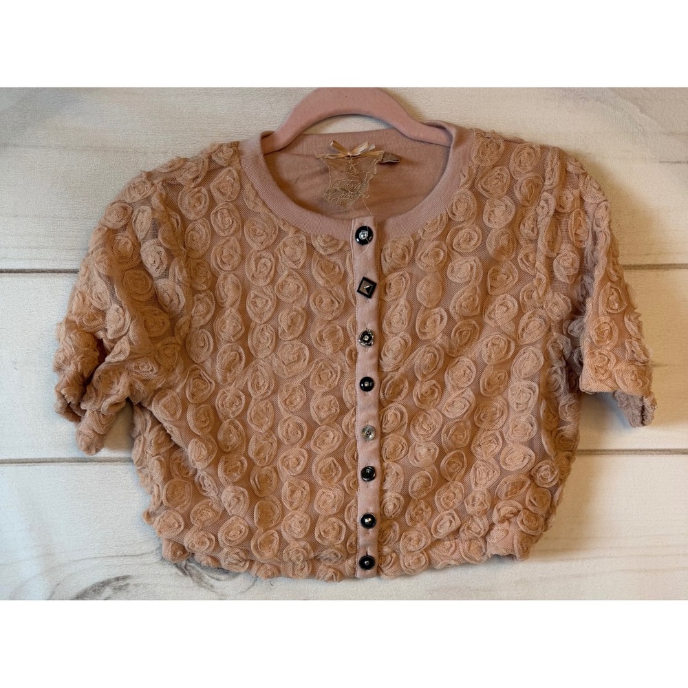 Twelve By Twelve Pink 3D Rosette Floral Cropped Cardigan Short Sleeve S/P